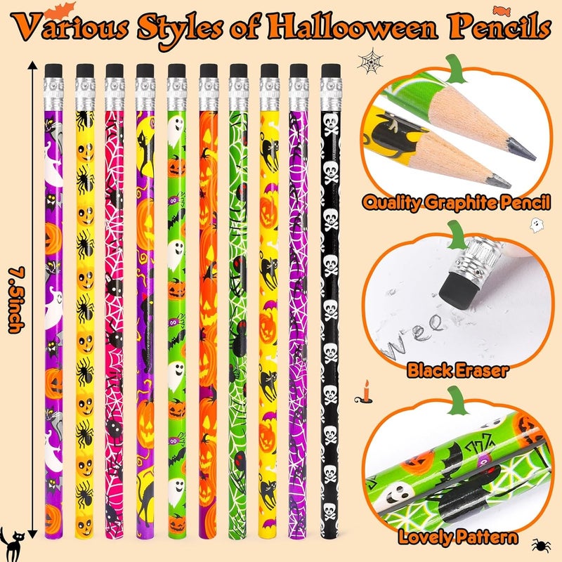 HINZER 100PCS Halloween Pencils for Kids Toddlers halloween Party Favors Colored Pencil with Eraser Assorted Pattern Pens Halloween School Stduents Gifts Classroom Prizes Trick or Treat Goodies Bags Filler - Image 2